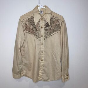 Vintage 1970s Alfie California Woman's L Button Down Shirt Ranch Cowgirl Quilted